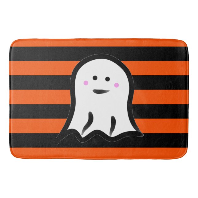 Tapis De Bain Halloween Ghost on Black and Orange Stripes  (Devant)