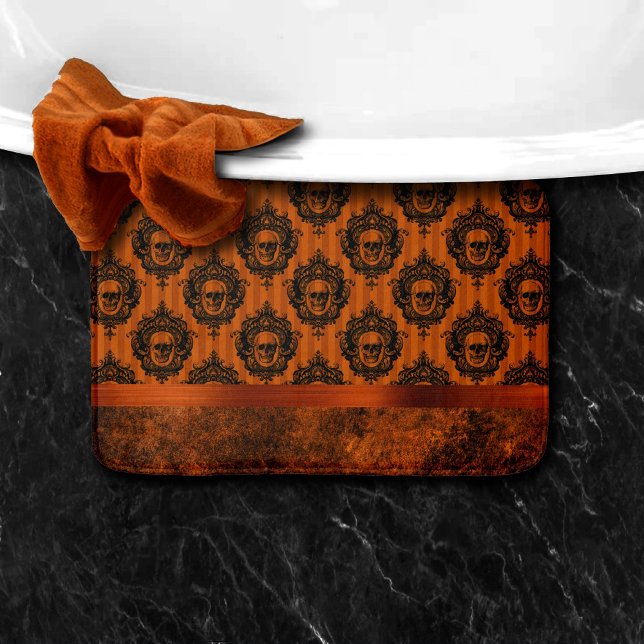 Tapis De Bain Halloween gothique chic | Crânes orange et noirs (Créateur téléchargé)