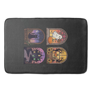 Tapis De Bain Halloween Gothique Fenêtre Fantôme Citrouille Chat