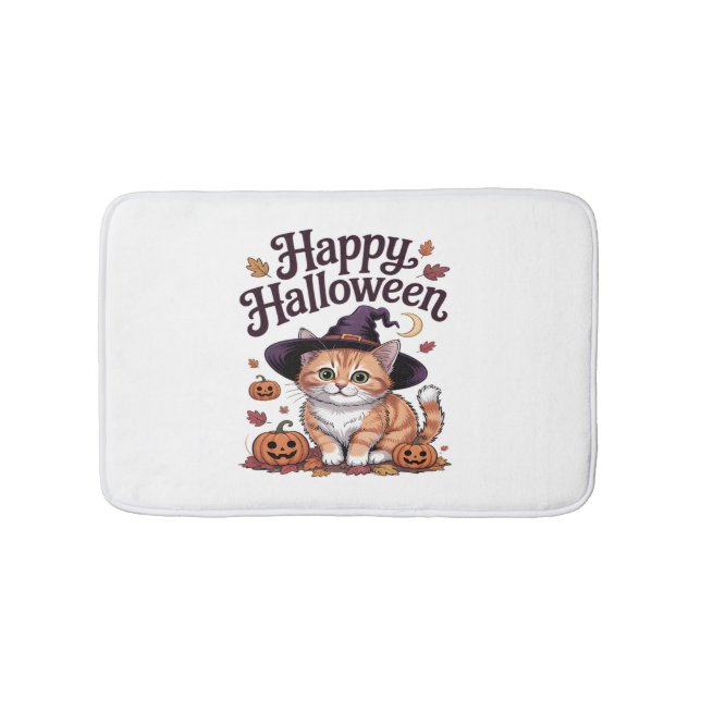 Tapis De Bain Halloween heureux Citrouille de chat (Devant)