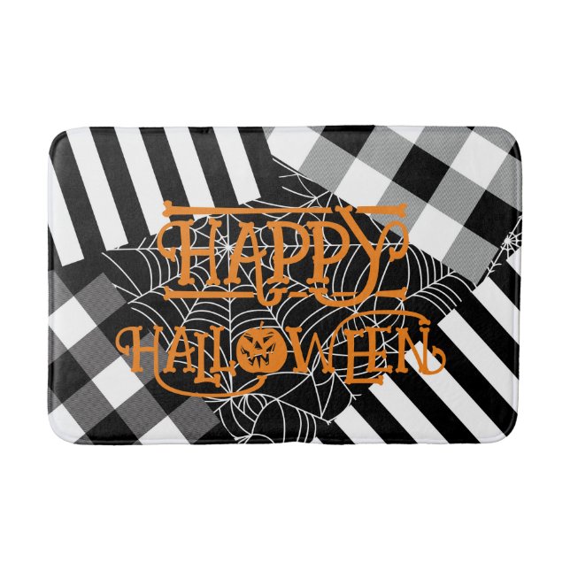 Tapis De Bain Halloween noir et blanc Spiderweb Patchwork (Devant)