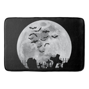 Tapis De Bain Halloween Pleine lune Cimetière Bats Éffrayants