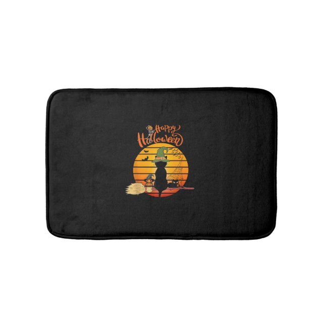 Tapis De Bain Halloween sorcière chatte Citrouille squelette cha (Devant)