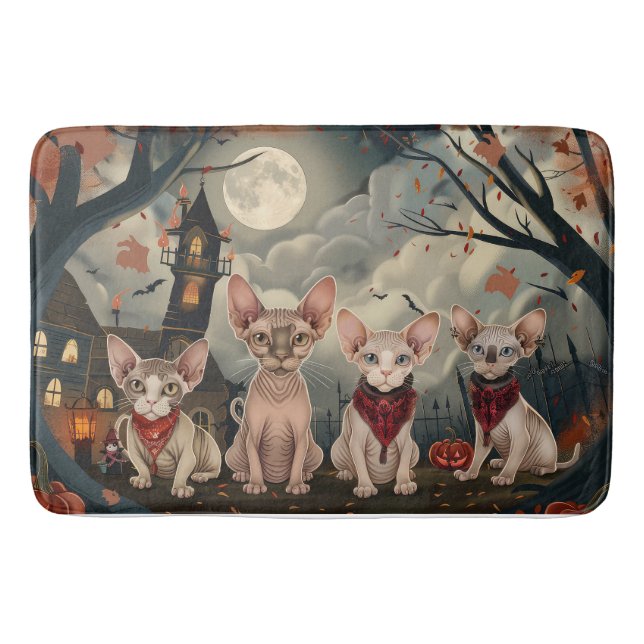 Tapis De Bain Halloween sphynx chats Éffrayant (Devant)