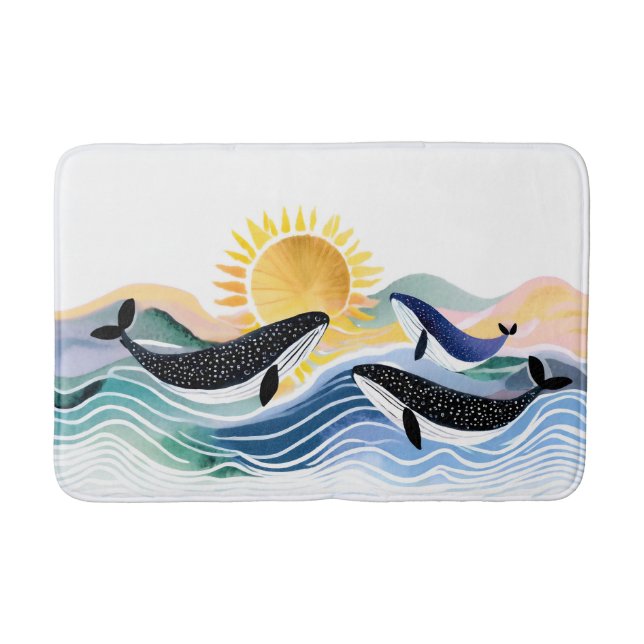 Tapis De Bain Happy Waves & Blue Whales Aquarelle (Devant)