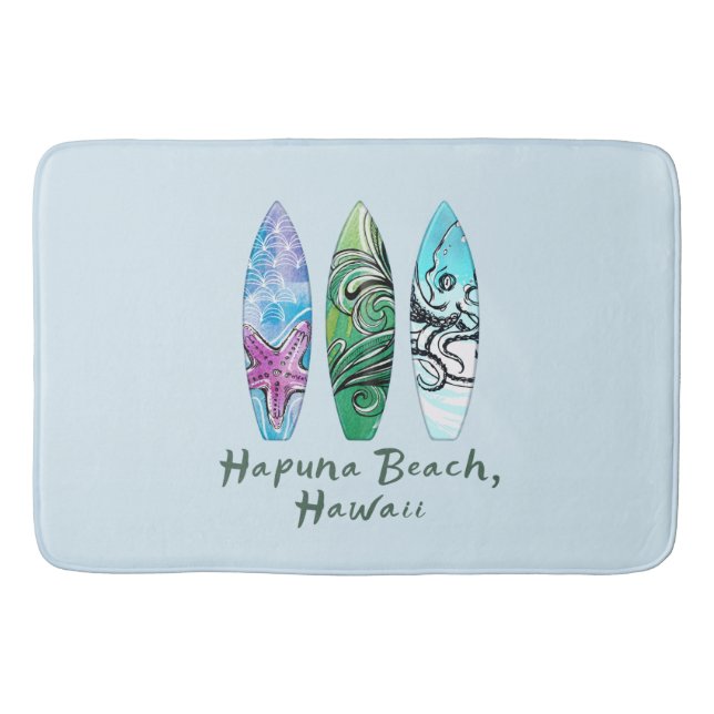 Tapis De Bain Hapuna Beach Hawaii Watercolor Surboards (Devant)