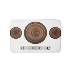Tapis De Bain Haut-parleurs rétro : brun, blanc isolé.