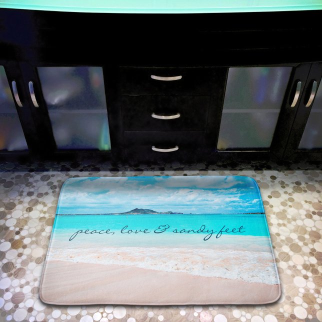 Tapis De Bain Hawaii Beach Peace Love Sandy Feet Script Citation (Créateur téléchargé)