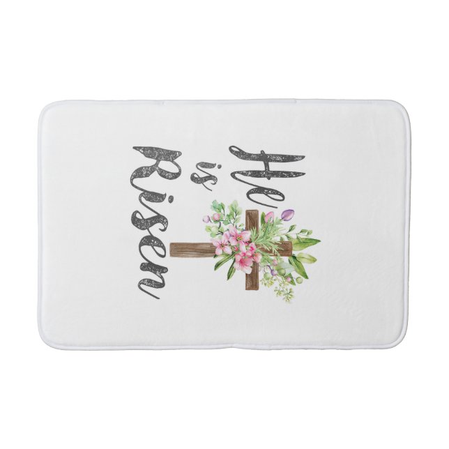 Tapis De Bain He is Risen Floral Cross Vintage Happy Easter T-Sh (Devant)
