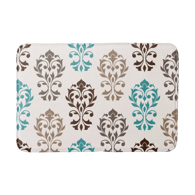 Tapis De Bain Heart Damask Art Ib Browns Crème Turquoise (Devant)