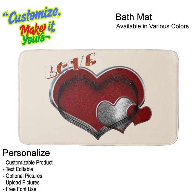 Tapis de bain Heart Magic Love avec un fond beige (Heart Magic Love Bath Mat Featuring a Beige Background.)