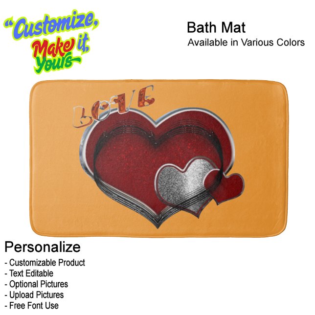 Tapis De Bain Heart Magic Love Bath Mat with a Orange Background (Heart Magic Love Bath Mat Featuring a Orange Background.
)