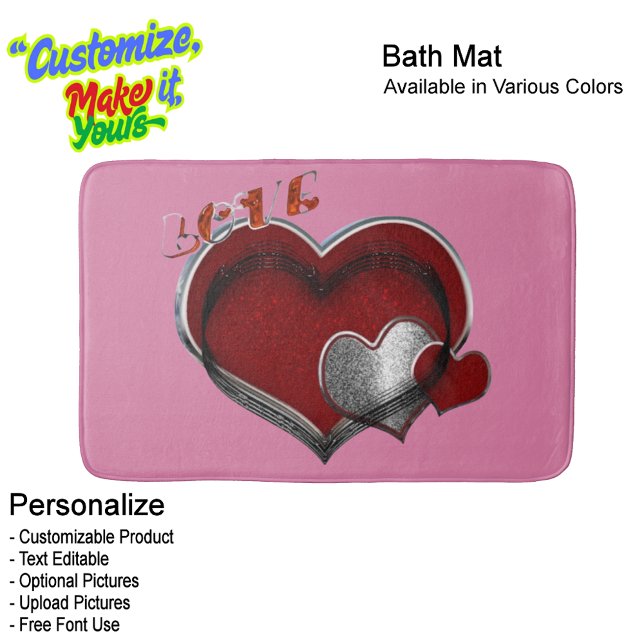 Tapis De Bain Heart Magic Love Bath Mat with a Pink Background (Heart Magic Love Bath Mat Featuring a Pink Background.)