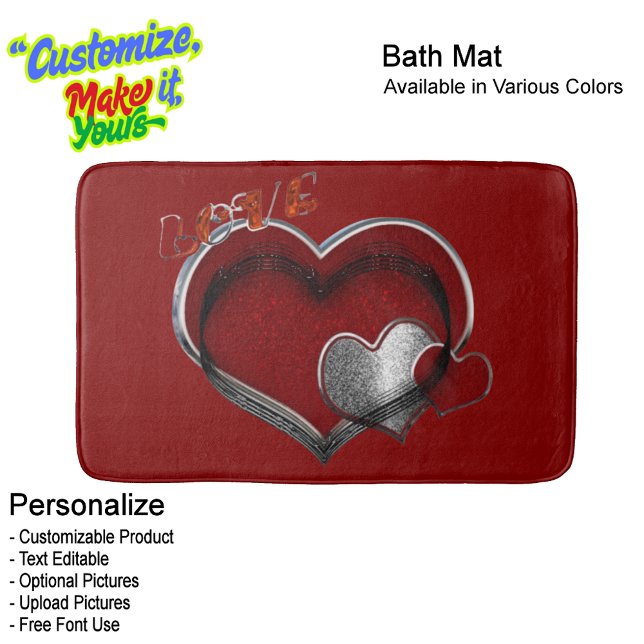 Tapis De Bain Heart Magic Love Bath Mat with a Red Background (Heart Magic Love Bath Mat Featuring a Red Background.)