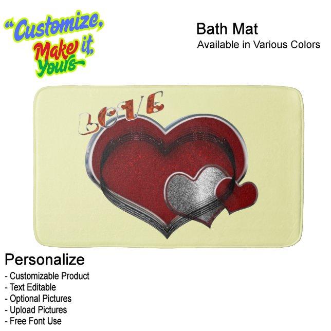 Tapis De Bain Heart Magic Love Bath Mat with Yellow Background (Heart Magic Love Bath Mat Featuring a Yellow Background.)