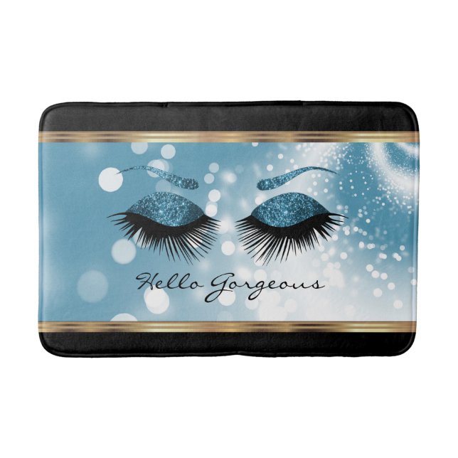 Tapis De Bain Hello Gorgeous - Beaux cils bleu (Devant)
