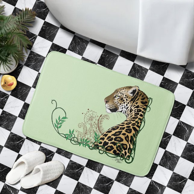 Tapis De Bain Henné botanique élégant léopard vert (Créateur téléchargé)