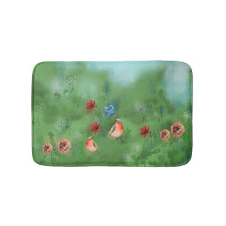 Tapis De Bain herbe verte et oiseaux