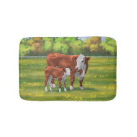 Hereford Cow & Cute Calf dans les pâturages d'été