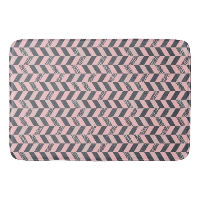 Tapis De Bain Herringbone à motif rose et gris (Devant)