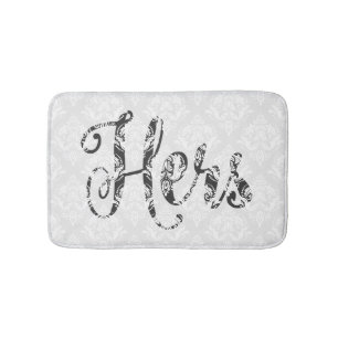Tapis De Bain Hers-Noir Texte Moderne & Damas Blanches