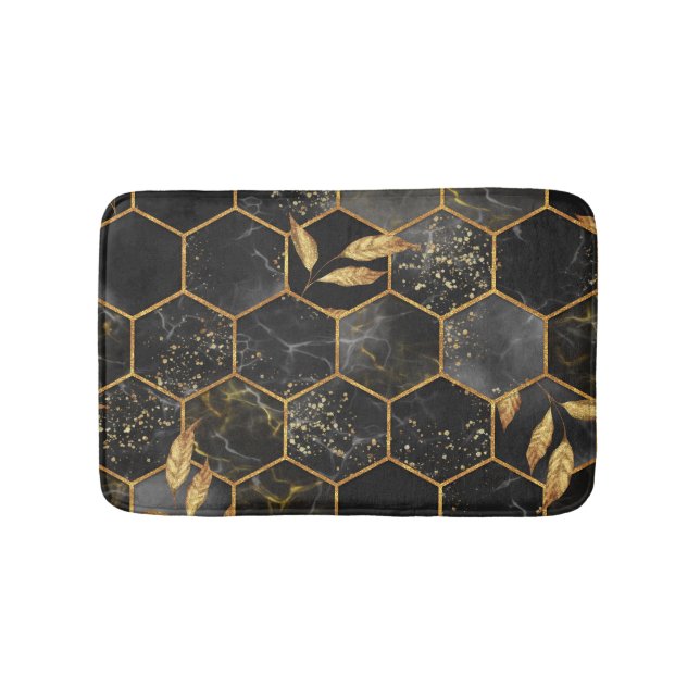 Tapis De Bain Hexagon de marbre, Texture Feuille d'or. (Devant)