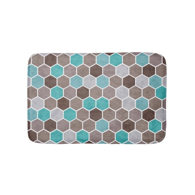 Tapis De Bain Hexagonal Textile Motif Bleu Brown (Devant)