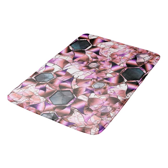Tapis De Bain Hexagons entourés de formes pétales roses (Angle)