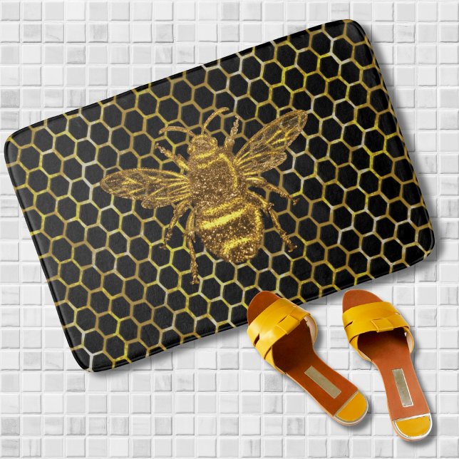 Tapis De Bain Hexagre dorée Queen Bee Gold Hexagon Beehive (Créateur téléchargé)