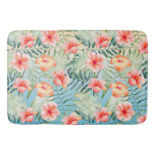 Tapis De Bain  Hibiscus floral jaune Aqua Pink Peach 