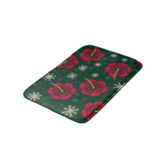 Tapis De Bain Hibiscus floral tropical Snowflakes Noël | (Angle)