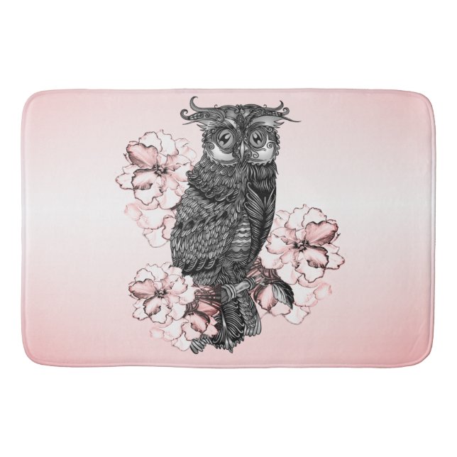 Tapis De Bain Hibiscus Rose Chouette Grise (Devant)