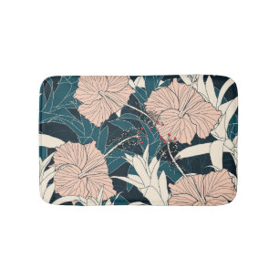 Tapis De Bain Hibiscus rose tropical, arrière - plan sombre