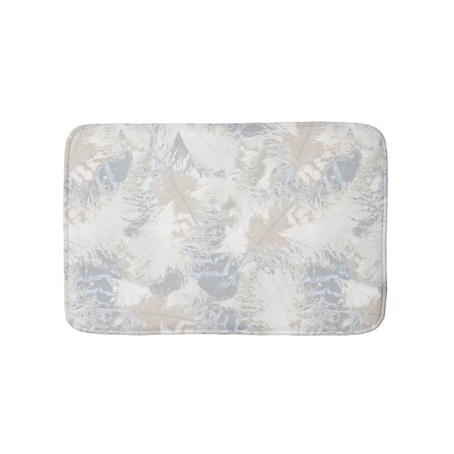 Tapis De Bain hibou Plumes, gris, beige et bleu, oiseau, léger, (Devant)