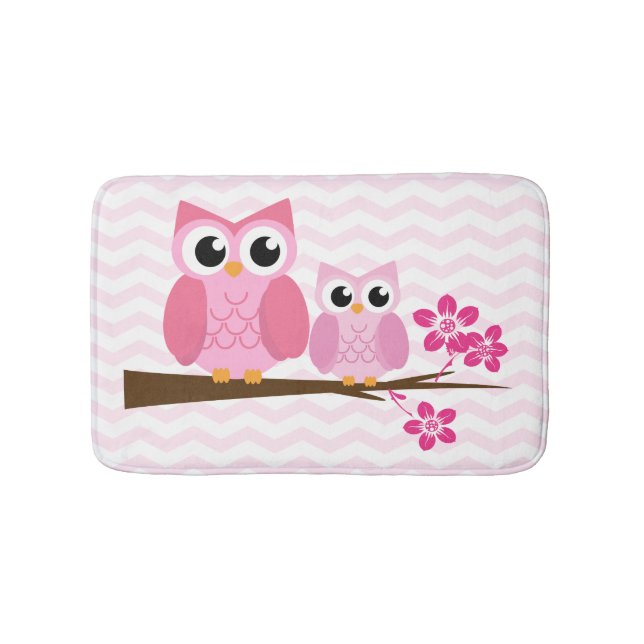 Tapis De Bain Hibou rose Chevron (Devant)