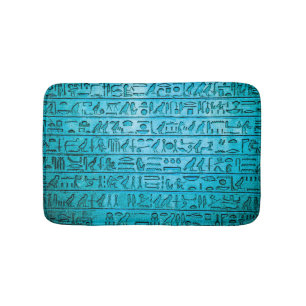 Tapis De Bain Hiéroglyphes égyptiens antiques bleu