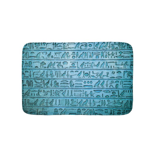 Tapis De Bain Hiéroglyphes égyptiens antiques bleu (Devant)