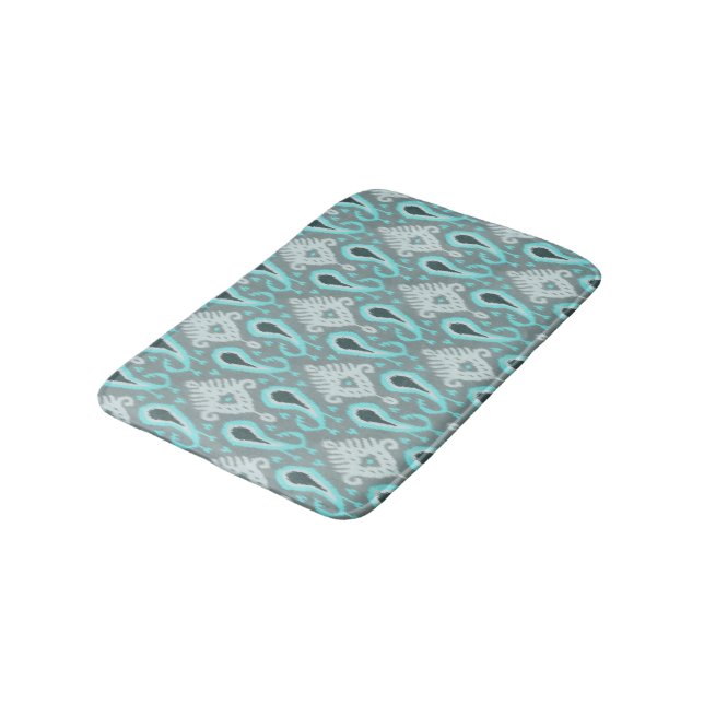 Tapis De Bain Hip Aqua Turquoise Ikat Tribal Art Motif (Angle)