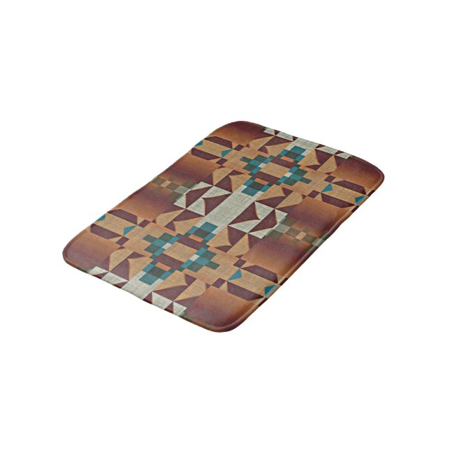Tapis De Bain Hip Taupe Brown Orange Turquoise Bleu Vert Art Eth (Angle)