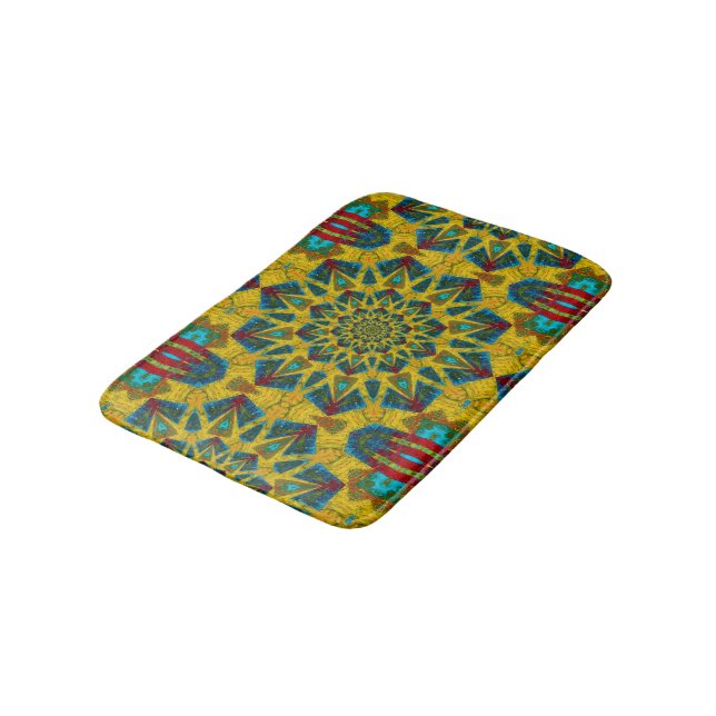 Tapis De Bain Hippie bohème bleu jaune Floral ethnique Tribal (Angle)