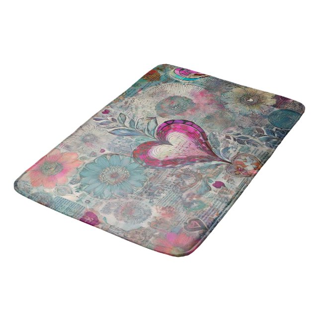 Tapis De Bain Hippie rétro : Mat de bain de coeur rose (Angle)