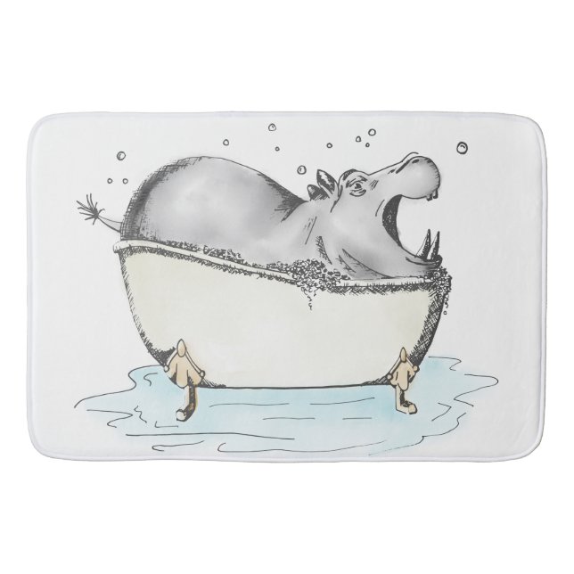 Tapis De Bain Hippo dans Bath Fun Illustration aquarelle (Devant)