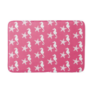 Tapis De Bain Hippocampe et étoiles de mer - Coral rose et blanc