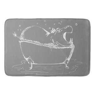 Tapis De Bain Hippopotame dans le bain amusant Illustration gris