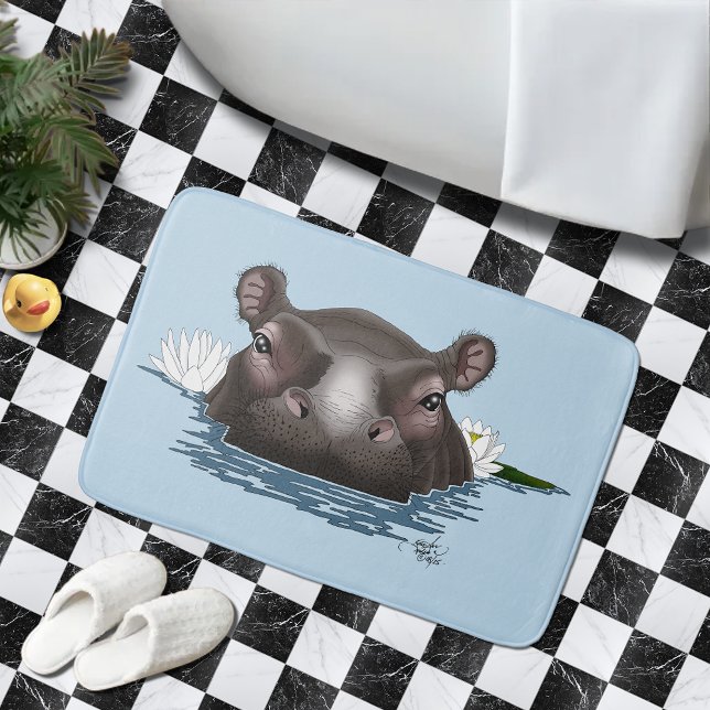 Tapis De Bain Hippopotame Lotus Blanc Bleu (Créateur téléchargé)