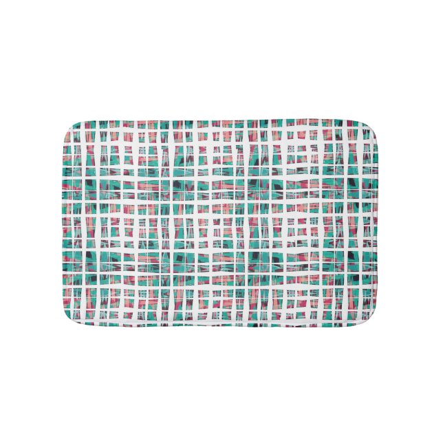 Tapis De Bain Hipster bohème moderne Turquoise Coral noir Plaid (Devant)