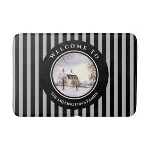 Tapis De Bain Hiver en Nouvelle-Angleterre Noël Cercle gris noir