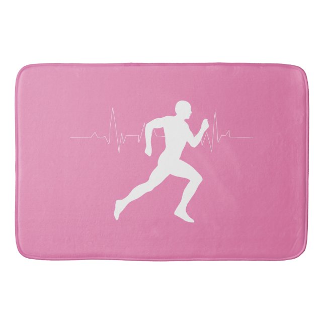 Tapis De Bain Homme coureurs Silhouette sur Arrière - plan rose (Devant)