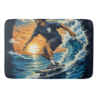 Tapis De Bain Homme surfant sur les vagues