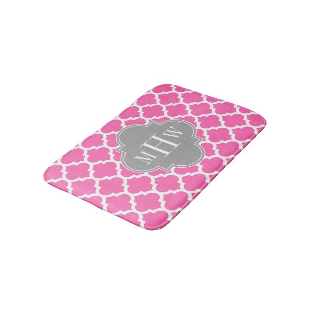 Tapis De Bain Hot Pink #2 Wht Moroccan #5 Dk Gray Name Monogram (Angle)